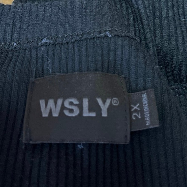 WSLY Women's Black Ribbed Knit Stretch Sleeveless Basic Casual Tank Top Size 2X