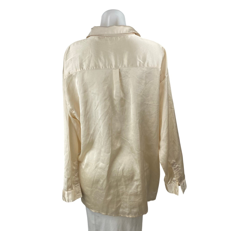 Missguided Women's Cream Silk Satin Long Sleeve Loose Button Down Shirt Top 6