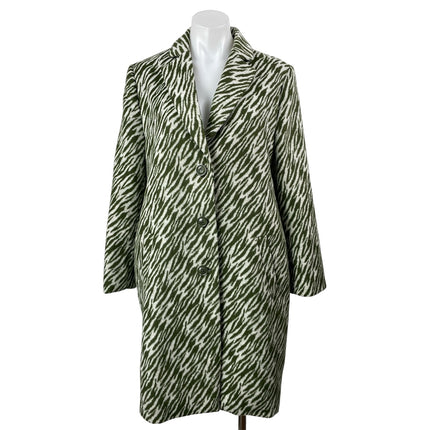 GIANNI FERAUD Womens Green Animal Print Single Breasted Over Coat Jacket Sz 10
