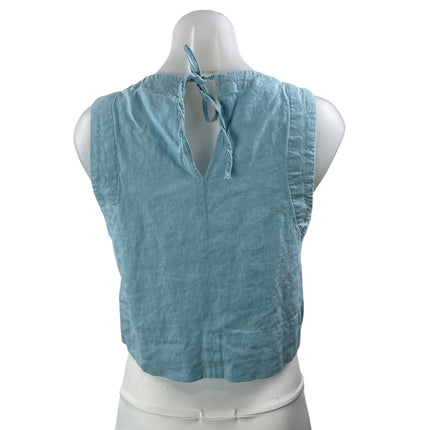 Rachel Zoe Women's Blue Linen Sleeveless Tie Tank Cami Blouse Crop Top Size 2