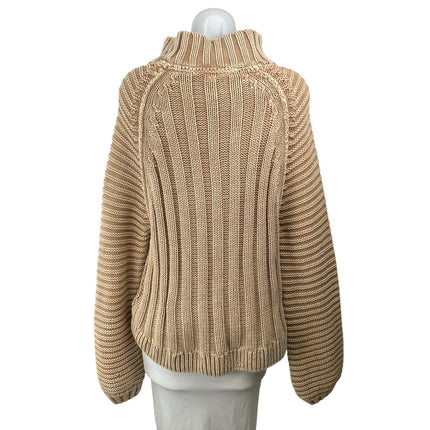 Free People Sweetheart Beige Chunky Knit Mock Neck Balloon Sleeve Sweater Top S