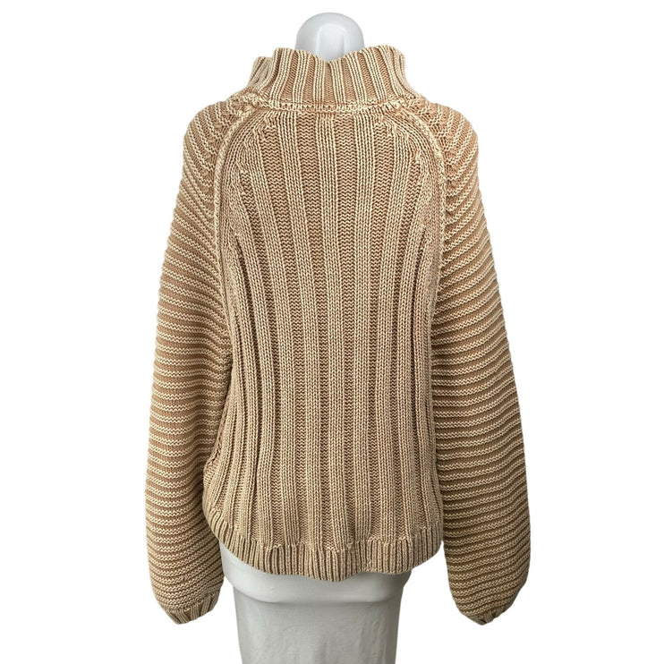 Free People Sweetheart Beige Chunky Knit Mock Neck Balloon Sleeve Sweater Top S