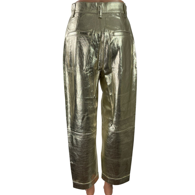 Zara Womens Gold Metallic High Rise Wide Leg Barrel Baggy Trousers Pants Size XS