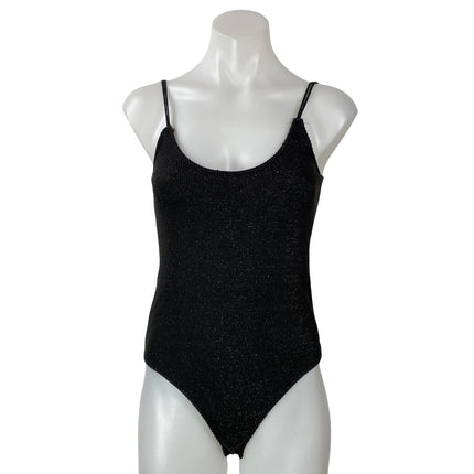 MNG Mango Black Sleeveless Shimmer Spaghetti Straps One Piece Tank Bodysuit XS