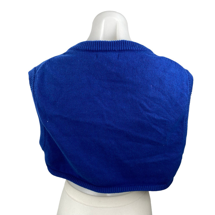 NEW Forever 21 Blue Argyle Knit Sleeveless V Neck Cropped Sweater Vest Top Sz S