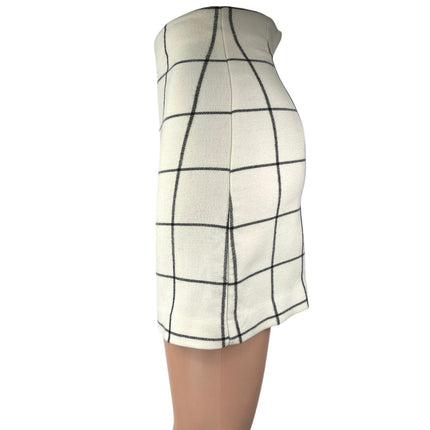 H&M White Black Plaid Checkered High Waist Mini Zipper Straight Pencil Skirt 2