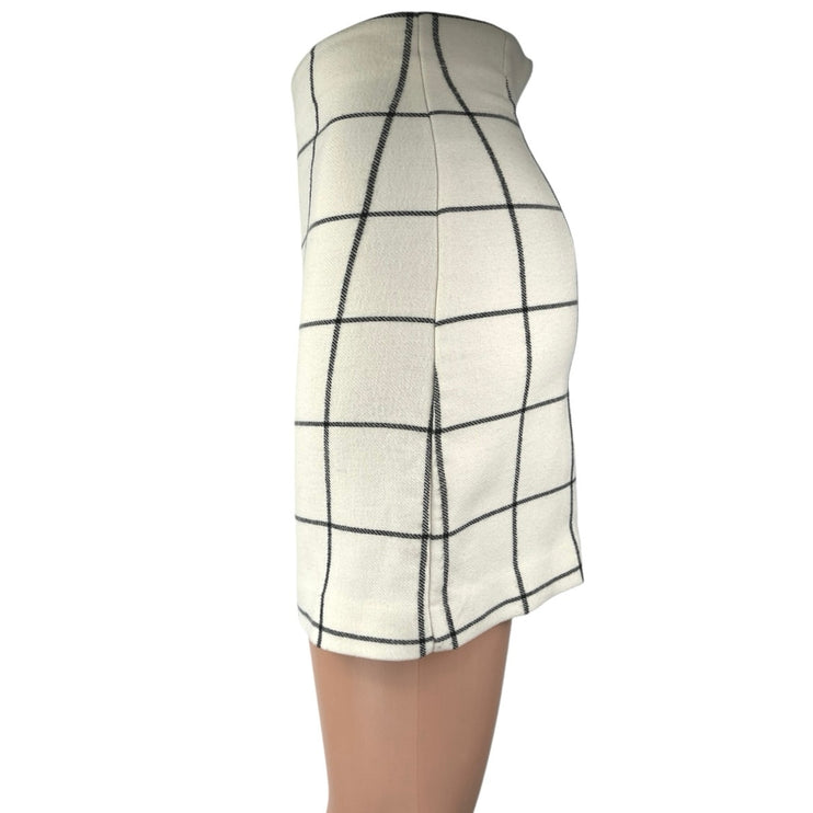 H&M White Black Plaid Checkered High Waist Mini Zipper Straight Pencil Skirt 2