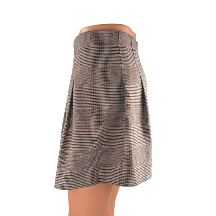 Zara Gray Houndstooth Plaid High Waist Pleated Zip A Line Mini Skirt Size XS