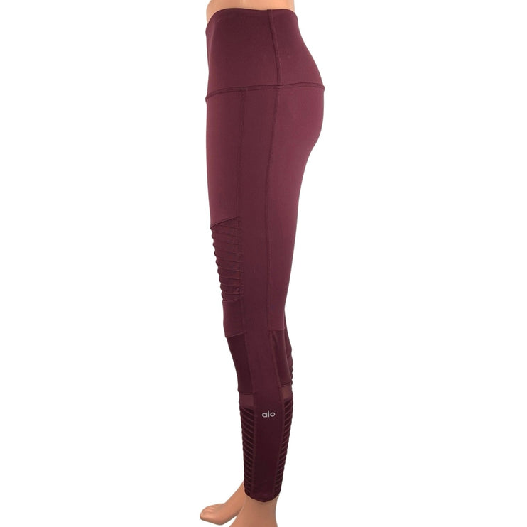 Alo Red Mid Rise Pull On Pleated Mesh Compression Yoga Athletic Leggings Size S