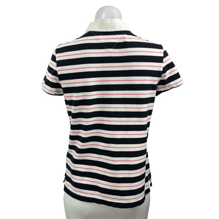 Tommy Hilfiger Women's Black Pink Short Sleeve Striped Polo Shirt Top Size M