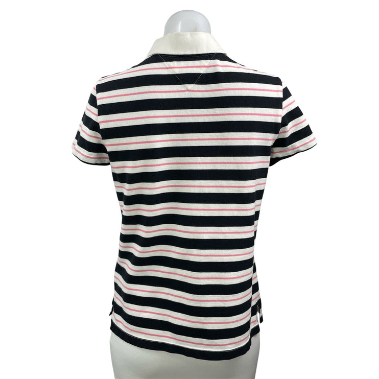 Tommy Hilfiger Women's Black Pink Short Sleeve Striped Polo Shirt Top Size M