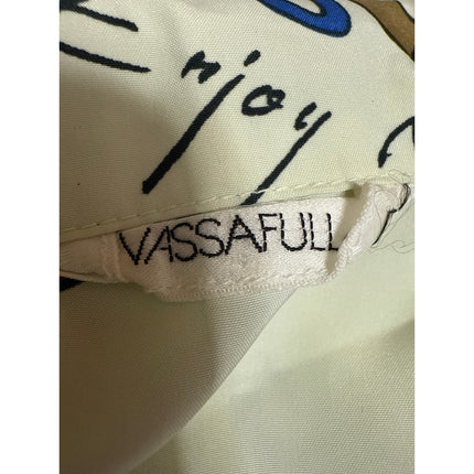Vassafull Womens Yellow Graphic Print Long Sleeve Button Down Blouse Shirt Top L
