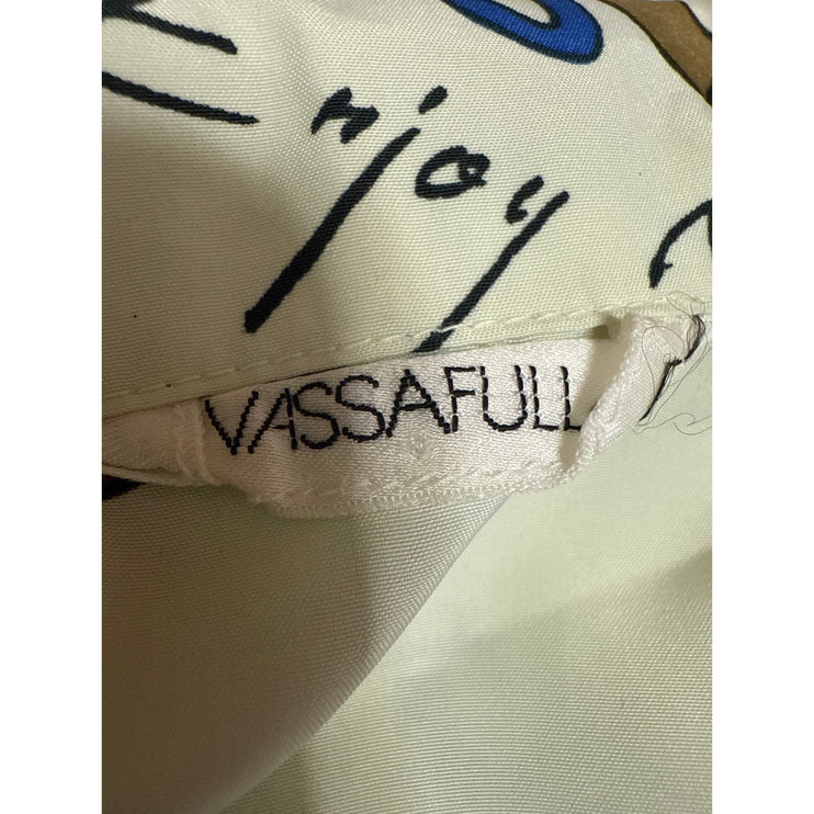 Vassafull Womens Yellow Graphic Print Long Sleeve Button Down Blouse Shirt Top L