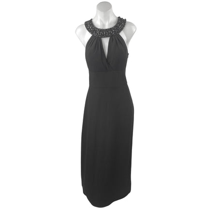 White House Black Market Black Beaded Jeweled Sleeveless Maxi Gown Tank Dress 10