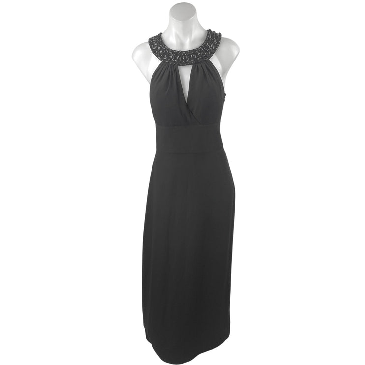 White House Black Market Black Beaded Jeweled Sleeveless Maxi Gown Tank Dress 10