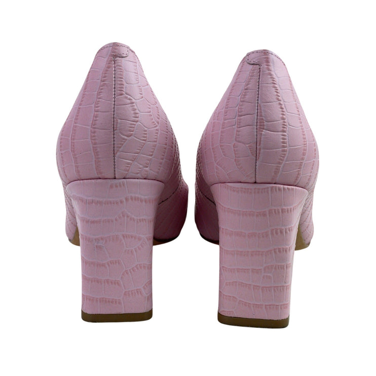 Marc Fisher Zala Pink Croc-embossed Pointed Toe Leather Block Heel Pumps Shoes 9