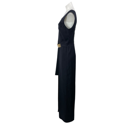 Miss Selfridge Black Gold Belt Sleeveless V Neck Prom High Low Maxi Dress Size 8