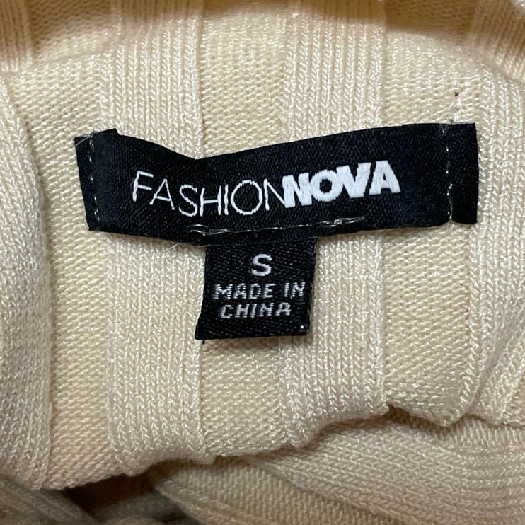Fashion Nova Cream Beige Ribbed Knit Turtleneck Long Sleeve Sweater Dress Size S