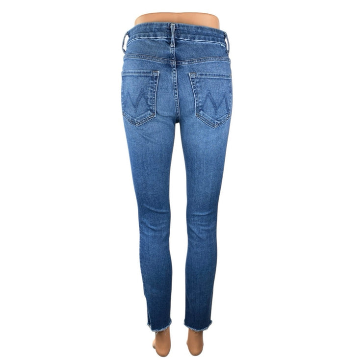 Mother Women's Blue High Waisted Medium Wash Raw Hem Skinny Denim Jeans Size 26