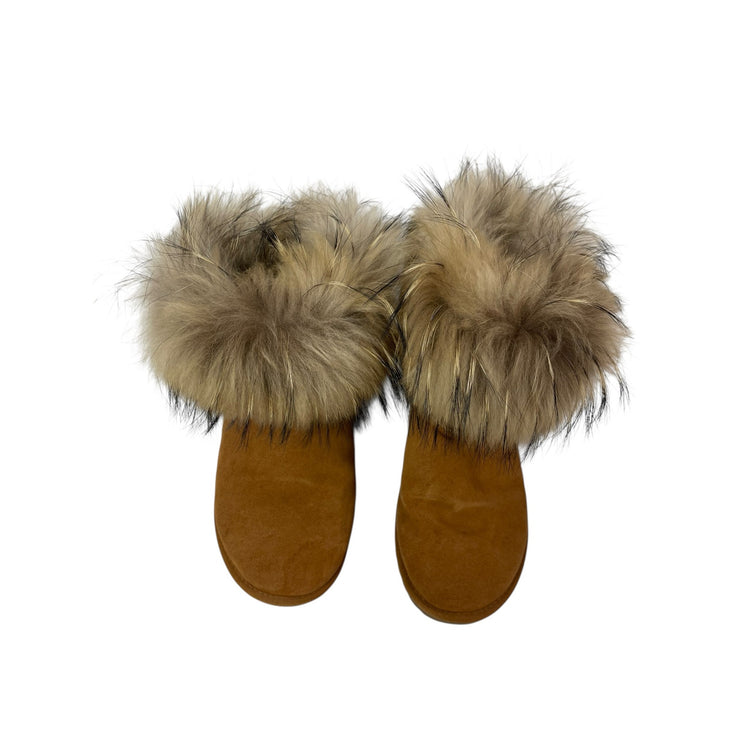 Teen Cherie Women's Brown Suede Sheepskin Almond Toe Ankle Snow Booties Boots 40