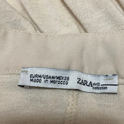 Zara Women's Cream Tan Plunge V-Neck Short Sleeve Shirt Blouse Tunic Top Size M