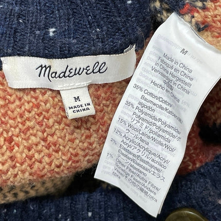 Madewell Beige Wool Checkered Colorblock Knit Button Down Cardigan Sweater M