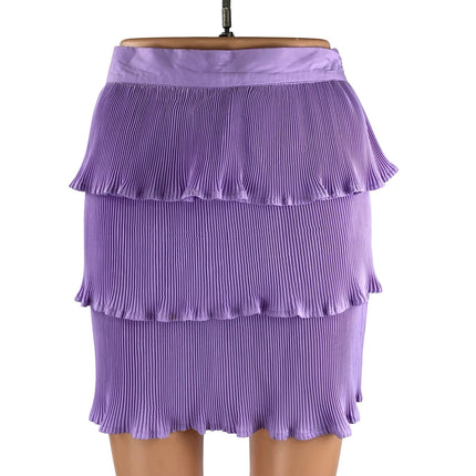 PRETTYLITTLETHING Lilac Plisse Tiered Pleated Ruffle Mini Flared A-Line Skirt 2