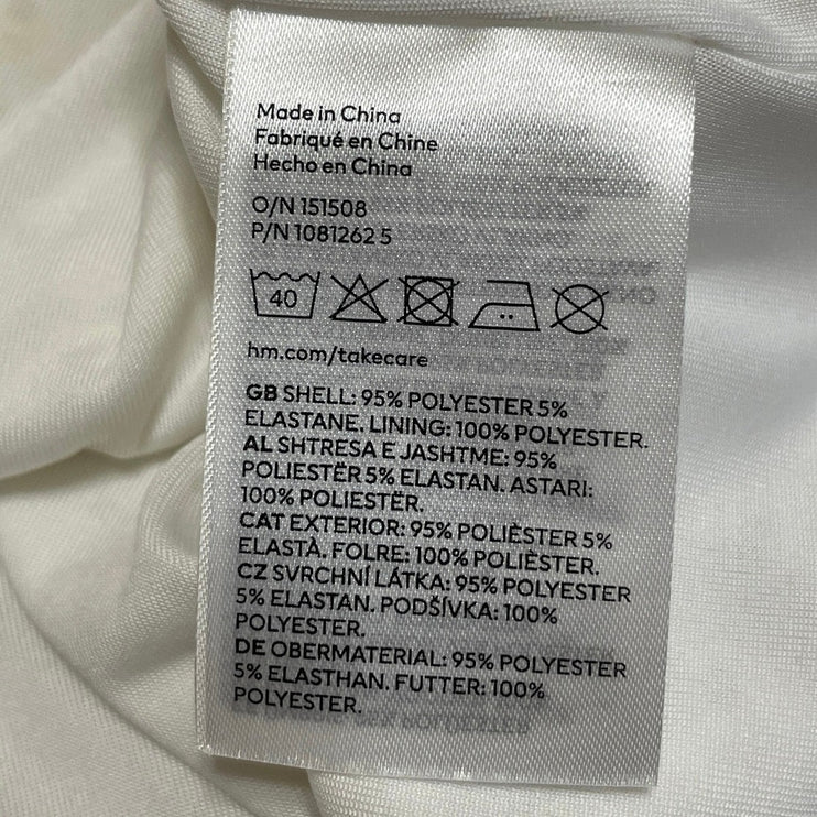 H&M White Sleeveless Embroidered Tie Strap Cami V Neck A Line Mini Dress Size S