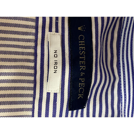 Chester & Peck Men's Blue Striped Collared Long Sleeve Button Down Shirt Top S