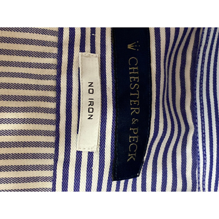 Chester & Peck Men's Blue Striped Collared Long Sleeve Button Down Shirt Top S