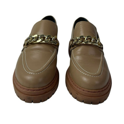 Anthropologie Women's Brown Lug Sole Gold Chain Chunky Platform Loafers Shoes 6