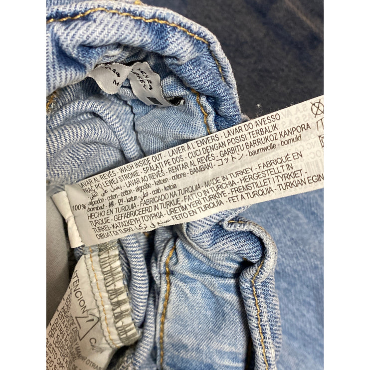 Zara Women's Blue High Waist Wide Tapered Barrel Paperbag Denim Jeans Pants 34