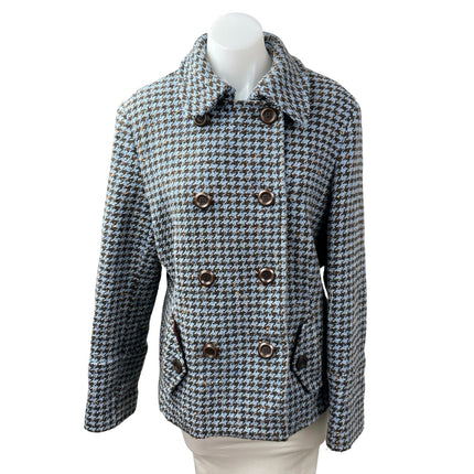 Jonathan Michael Women's Wool Houndstooth Double Breasted Pea Coat Jacket Sz M
