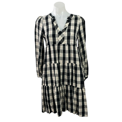 Anthropologie Maeve Amber Black White Plaid Checkered Tiered Tunic Mini Dress XS