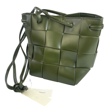 NEW Anthropologie Women's Green Woven Faux Vegan Leather Crossbody Bucket Bag
