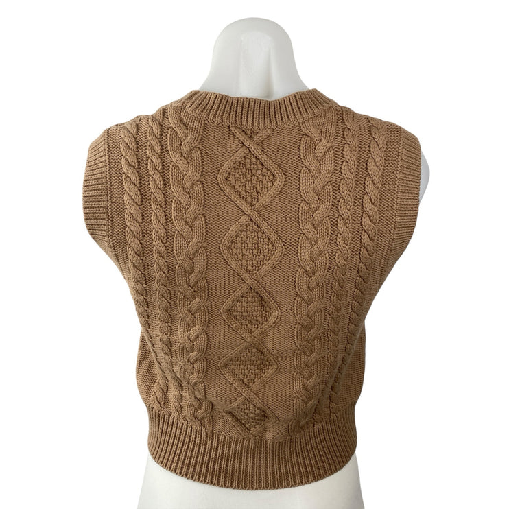 Aritzia Wilfred Women's Tan Wool Cable Knit Sleeveless Sweater Vest Top Size XS
