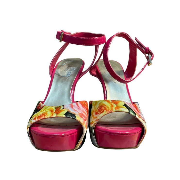 Guess Women's Tropical Pink Floral Ankle Strap Stiletto Platform Heels Size 9M