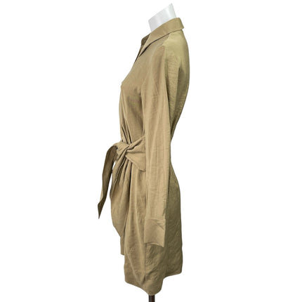 & Other Stories Olive Green Long Sleeve Tie Waist Wrap Mini Shirt Dress Size 2