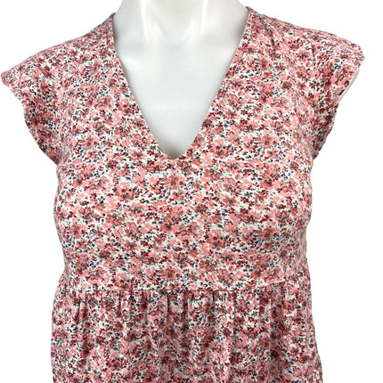 Abercrombie & Fitch Pink Linen Floral V-neck Tiered Mini Babydoll Dress Size XXS