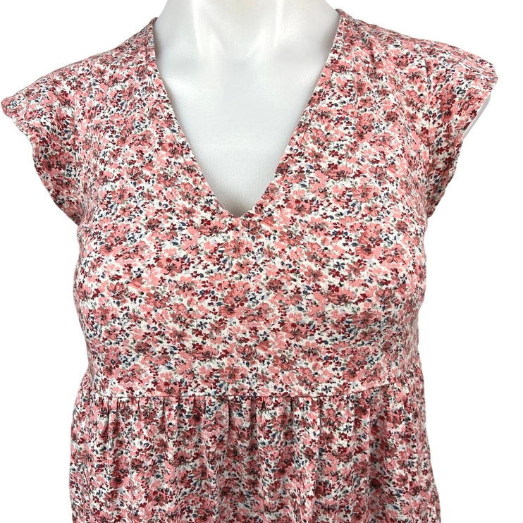 Abercrombie & Fitch Pink Linen Floral V-neck Tiered Mini Babydoll Dress Size XXS