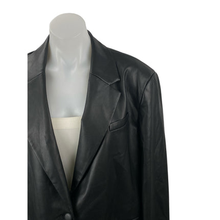 Future Collective x Kahlana Barfield Brown Faux Leather Blazer Coat Jacket Sz M