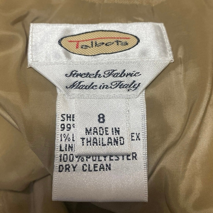Talbots Women's Tan Khaki Wool High Rise Pleated Wide Leg Trousers Pants Size 8