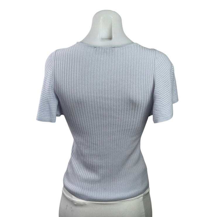 Ann Taylor Women's Blue Short Flutter Sleeve Ribbed Knit Blouse Top Size XSP