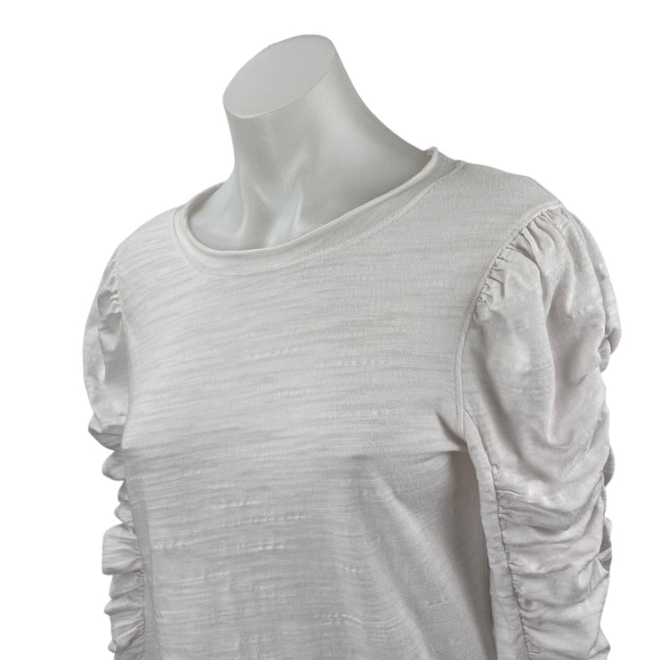 Free People We The Free White Ruched Long Sleeve Crew Neck Blouse Top Size M