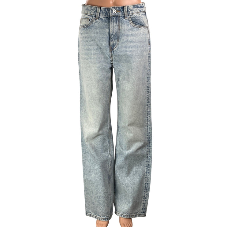 Zara Womens Light Blue High Rise Casual Relaxed Fit Wide Leg Denim Jeans Pants 4
