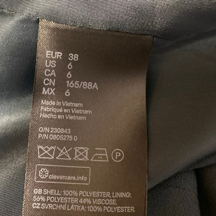 H&M Women's Blue Green Open Front Ruched 3/4 Sleeve Blazer Coat Jacket Size 6