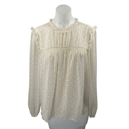 Sanctuary Women's Cream Textured Ruffle Smocked Long Sleeve Blouse Top Size S