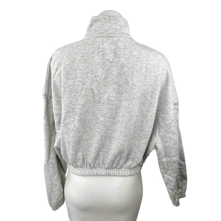 Lazy Sunday Women's Gray Fleece Half Zip Long Sleeve Crop Sweatshirt Top Size M