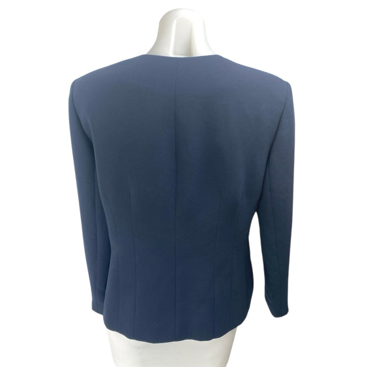 Le Suit Women's Blue Long Sleeve Button Down Blazer Coat Suit Jacket Size 12P