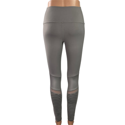 Alo Yoga Women's Gray Ribbed Mesh Workout Moto Athletic Leggings Pants Size S